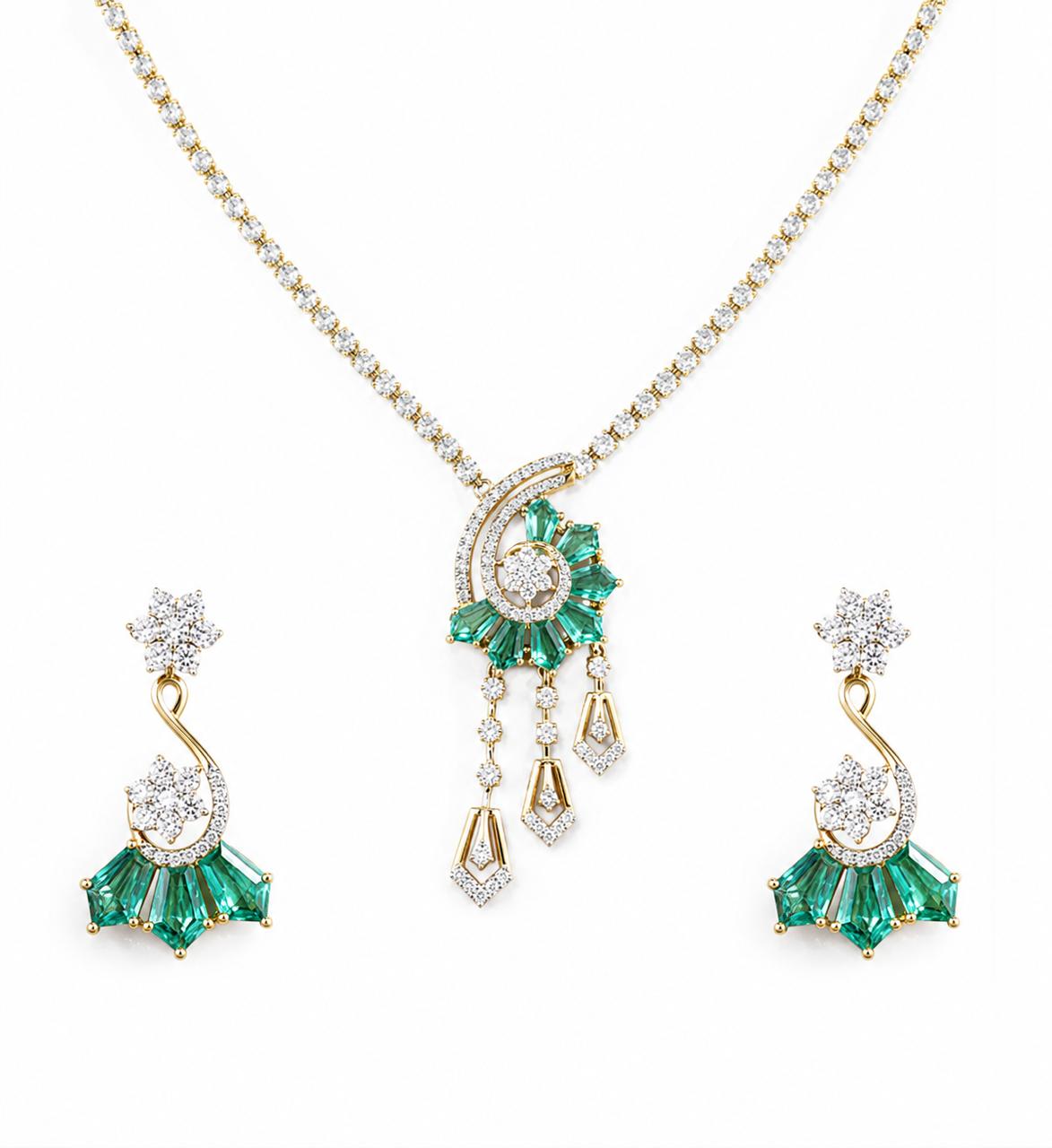 14KT NATURAL DIAMOND PENDANT SET
