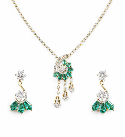 14KT NATURAL DIAMOND PENDANT SET